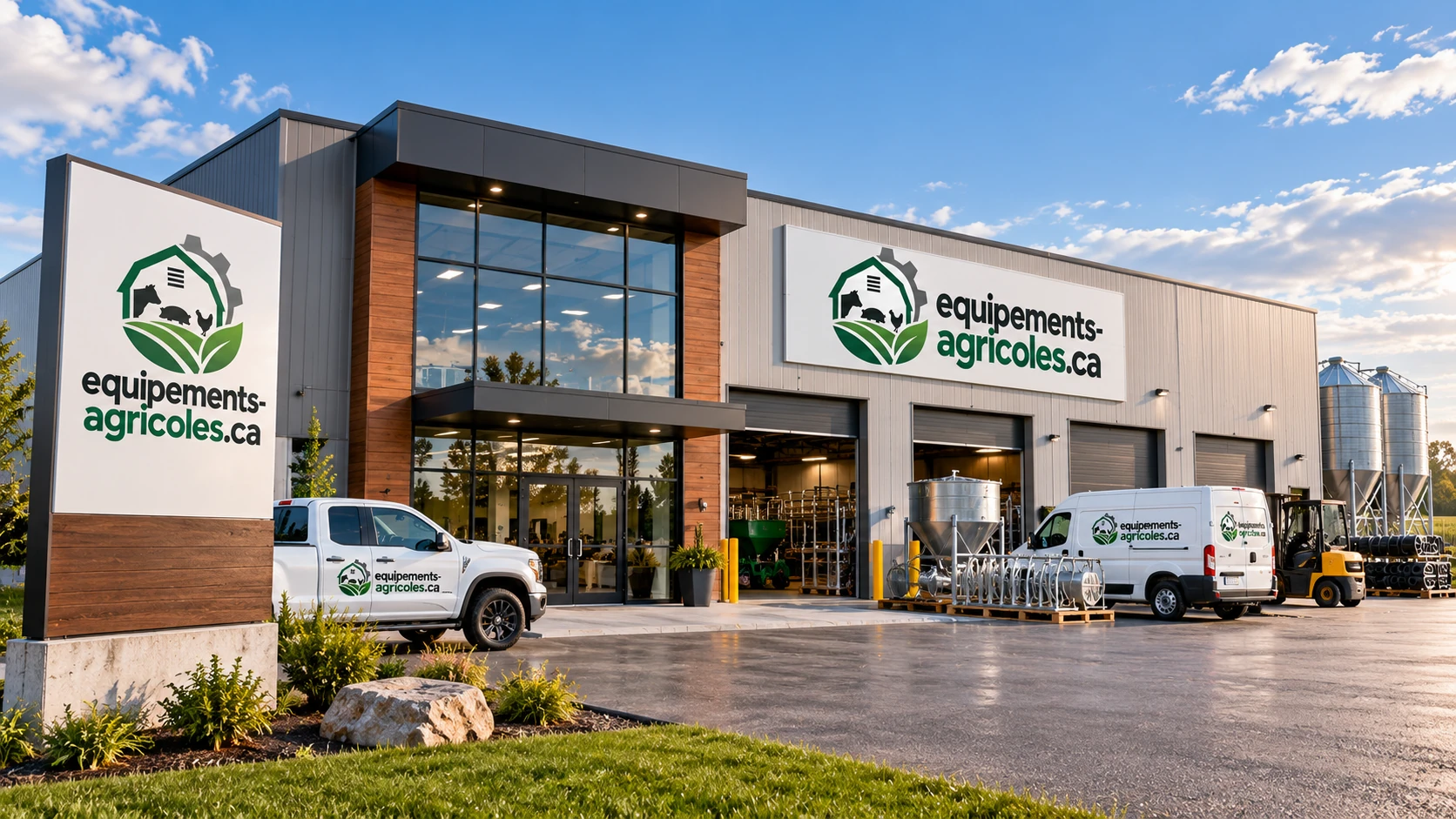 Bâtiment et cour d'un fournisseur d'équipements agricoles